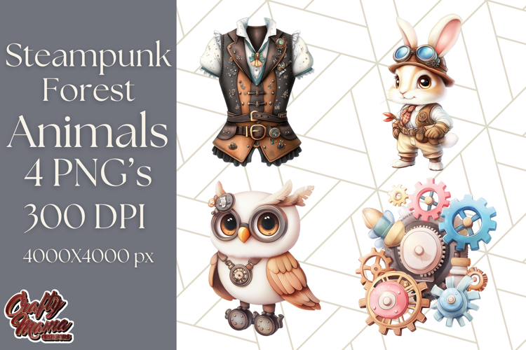 Vintage Steampunk Forest Animal PNG Clipart for Sublimation