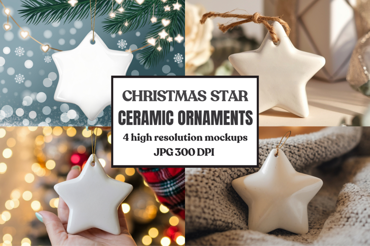Christmas Star Ceramic Ornaments Mockup | Holiday Star Ornam