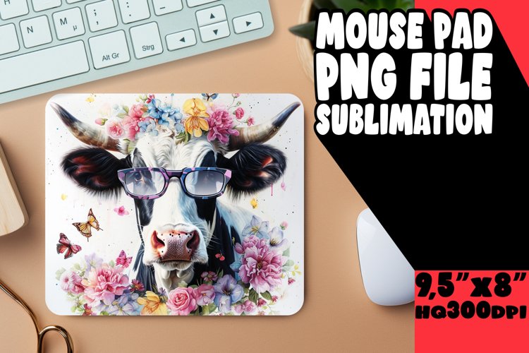 Spring Symphony Cow Mouse Pad: Watercolor Elegance