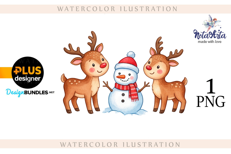 Christmas deer watercolor illustration