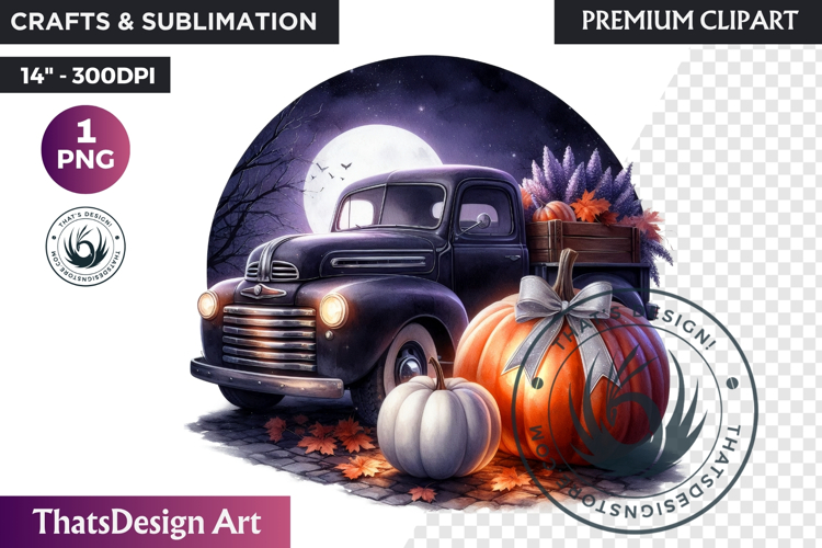 Fall Vintage Truck with Pumpkin PNG clipart thanksgiving