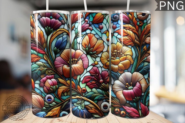 Embroidered Flowers Tumbler Wrap - High Quality 300 Dpi