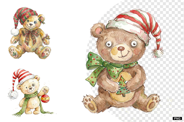 Quirky Christmas Teddy Bear PNG