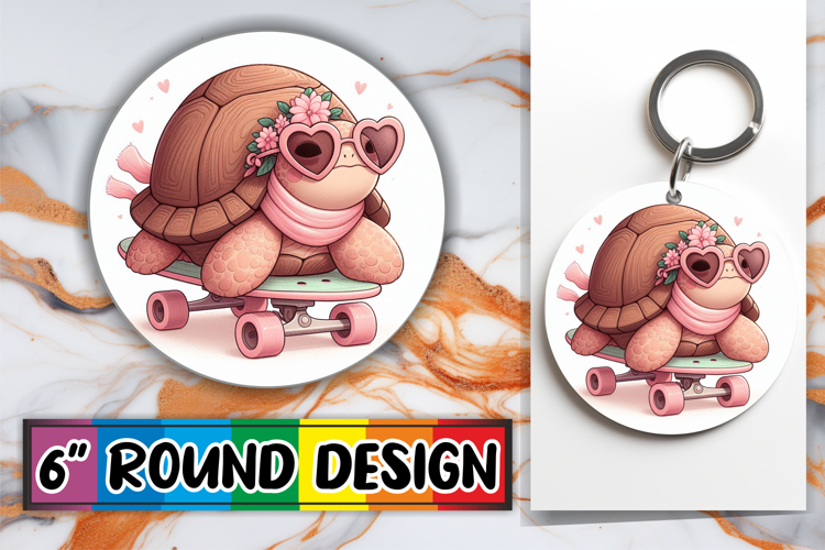 Whimsical Keychain Circle Sublimation, Turtle