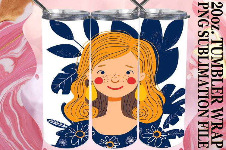 Graceful Female Tumbler Wrap with Flower Portrait 20oz