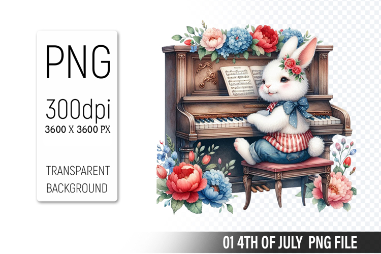 4th Of July Bunny Sublimation Clipart PNG Design