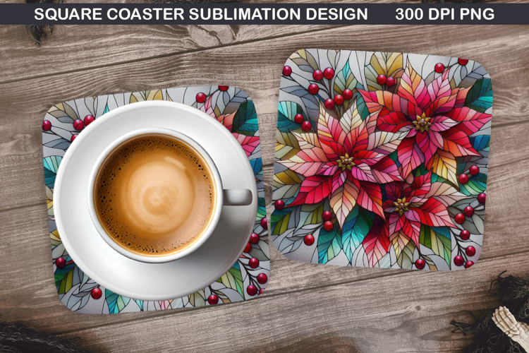 Poinsettias Coaster Sublimation, Christmas Coaster PNG