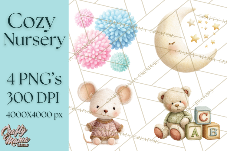 Knitted Nursery Animal Clipart PNG, Cozy Watercolor Baby Fox