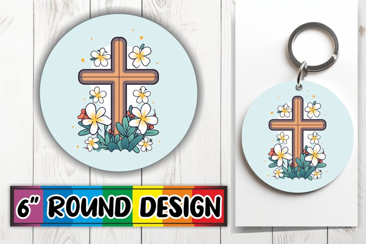 Charming Cross and Flower Sublimation Keychain example image 1