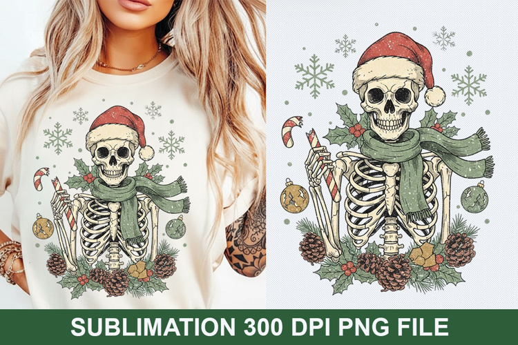 Christmas Skeleton Sublimation - Christmas PNG Design