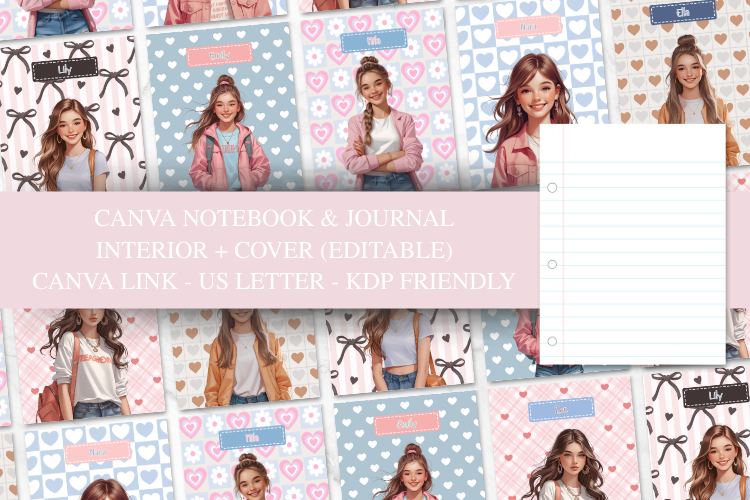 Editable Canva Pastel Teen Girl Notebook & Cover Template