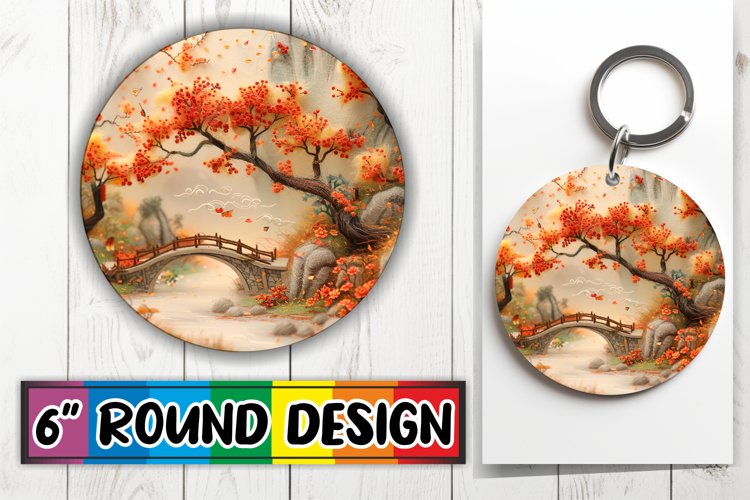 Beauty Scene Spring Circle Kaychain Sublimation Embroidered example image 1