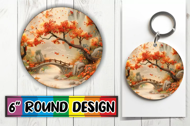 Beauty Scene Spring Circle Kaychain Sublimation Embroidered
