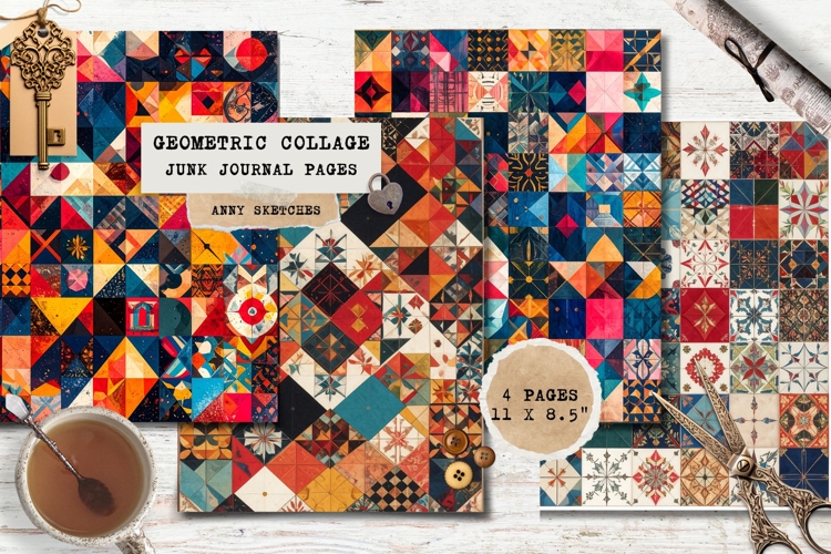 4 Geometric Collage Junk Journal Pages Printables