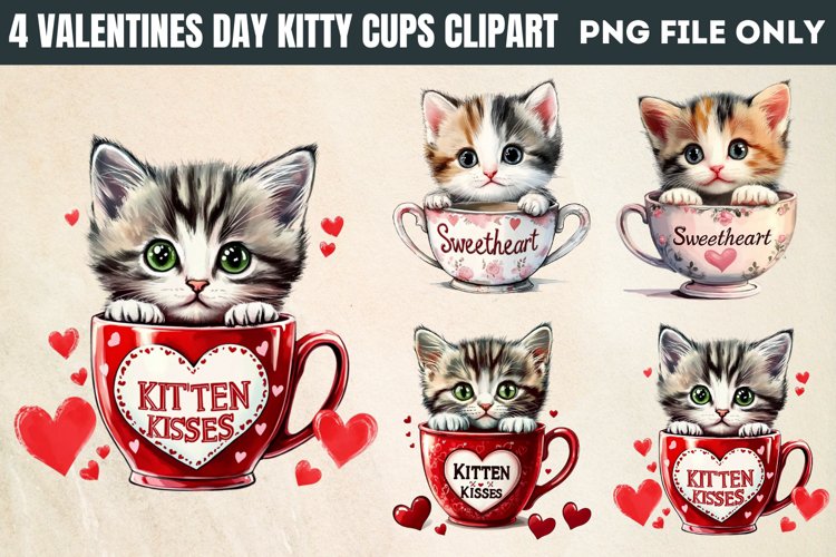 Valentines Day Kitty Cups Clipart PNG