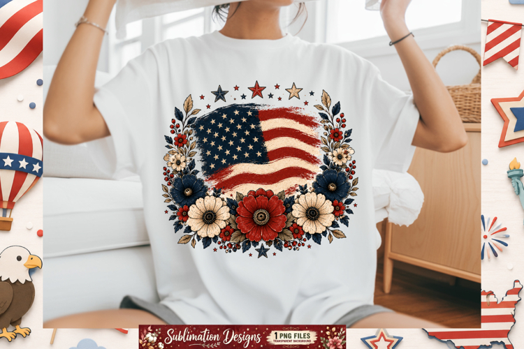 Patriotic Floral American Flag Design |250 Years Celebration