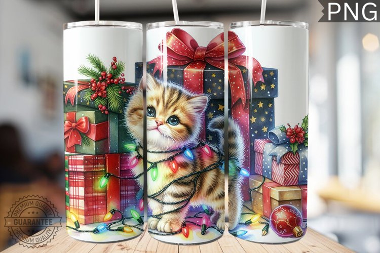 Christmas Cat Tumbler Wrap - Christmas Tumbler PNG Design