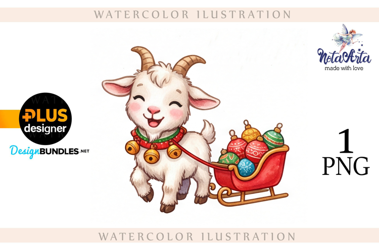 Christmas Goat in Watercolor Style
