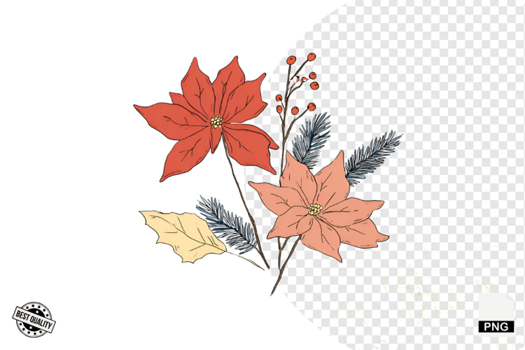 Christmas Doodle Wildflowers Clipart