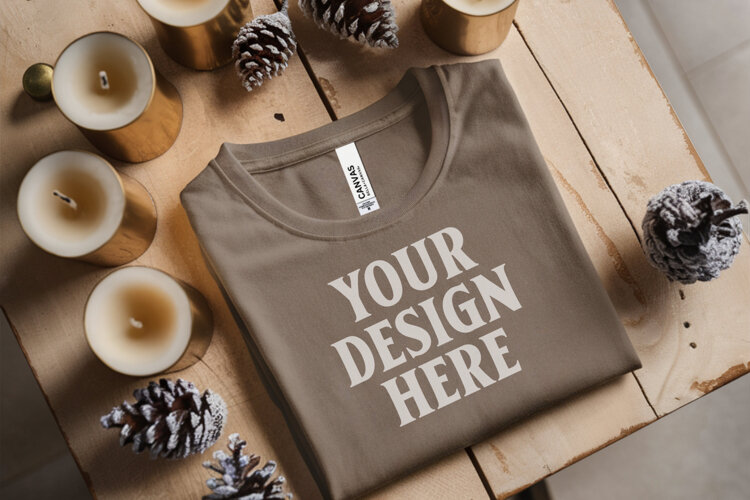 Christmas Bella Canvas 3001 Ash Folded Tshirt Mockup example image 1