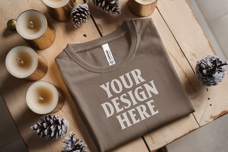 Christmas Bella Canvas 3001 Ash Folded Tshirt Mockup