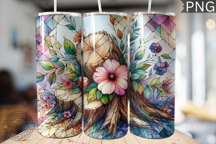 Watercolor Flower Wooden Stump Tumbler - High Quality 3Dpi example image 1