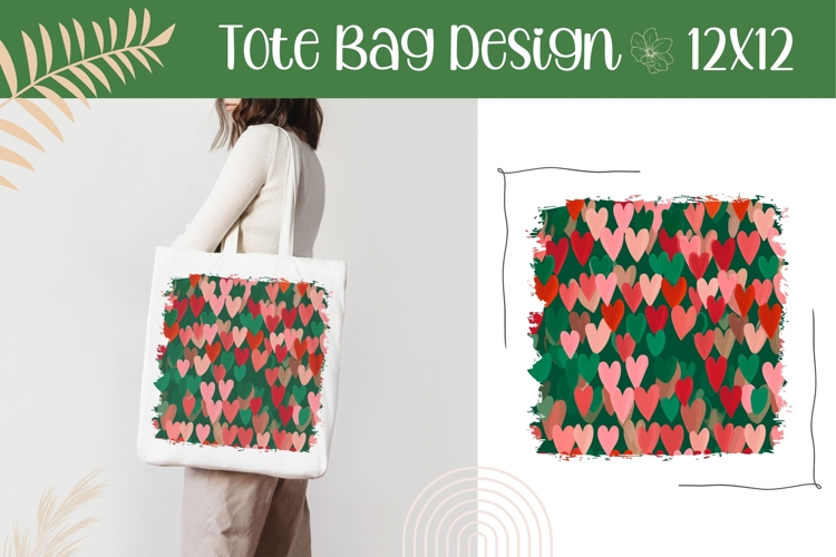 Pink Hearts Illustration, Green Hearts Tote Bag Design