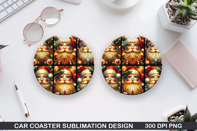Santa Car Coaster Sublimation| Christmas Coaster PNG