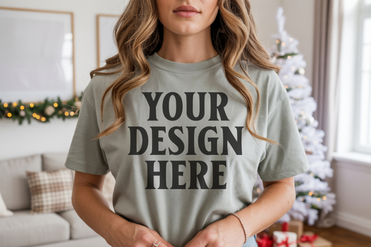Bella Canvas 3001 Ash Christmas Shirt Mockup, Trandy Mocku