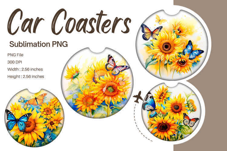 Butterfly Sunflower Car Coasters Sublimation Car Accessories