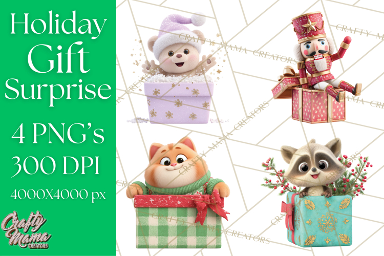 Christmas Characters in Gift Boxes PNG Clipart