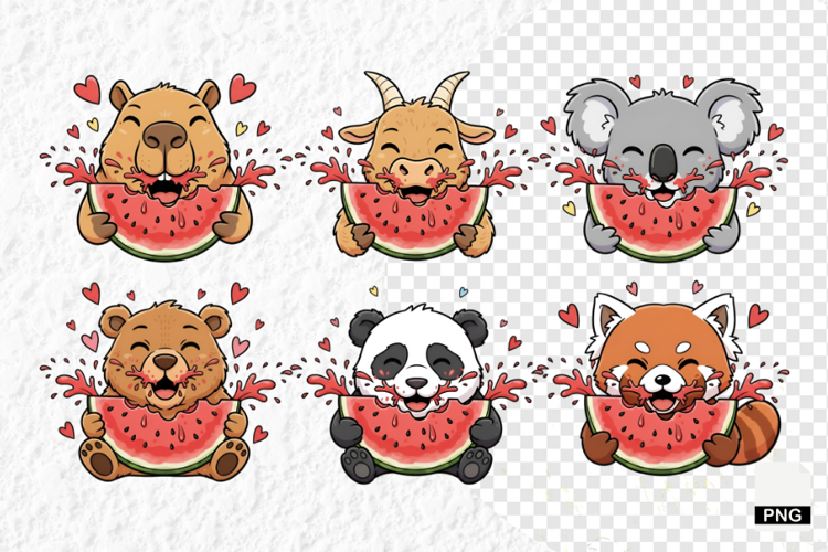 Animals Love Watermelon Clipart
