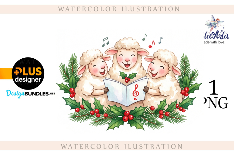 Christmas Sheep in Watercolor Style