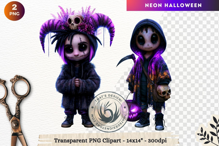 Neon Halloween Character Clipart Spooky Kawaii