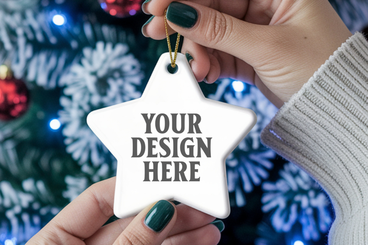 Christmas Star Ceramic Ornaments Mockup