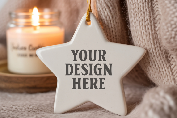 Christmas Star Ceramic Ornaments Mockup | Holiday Star Ornam