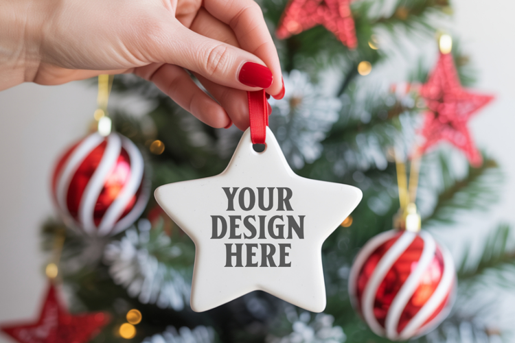 Christmas Star Ceramic Ornament Mockup | Cozy Boho Holiday D