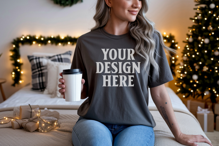 Comfort Colors 1717 Pepper Christmas T-Shirt Mockup, Boho