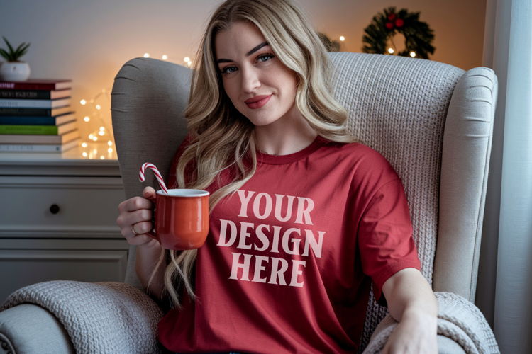 Crimson Christmas Comfort Colors 1717 T-shirt Mockup