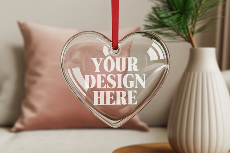 Christmas Heart Crystal Glass Ornament Mockups example image 1