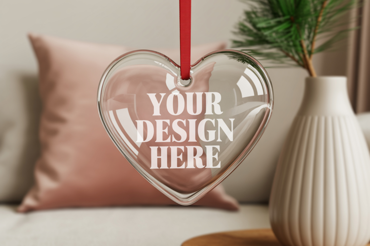 Christmas Heart Crystal Glass Ornament Mockups