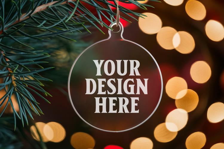 Acrylic Christmas Ornament Mockups | Clear Round Holiday