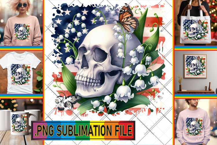 Stylish TOTE BAG Art Ideas PNG, Skull USA