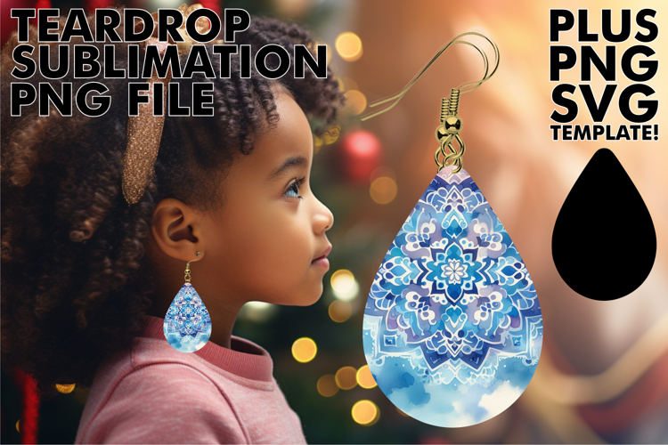 Colorful Teardrop Earrings PNG, Watercolor Pattern example image 1