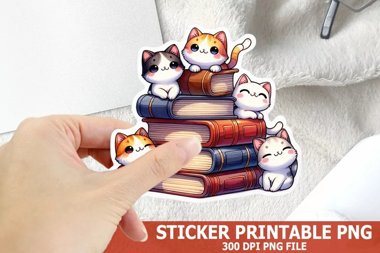 Cute Cat on A Stack of Books Sticker| Books Sticker