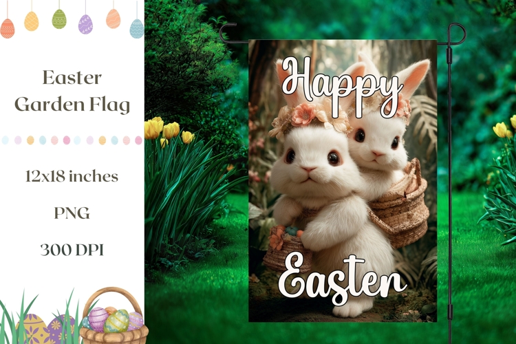 Easter Garden Flag, Cute Bunnies Garden Flag Design