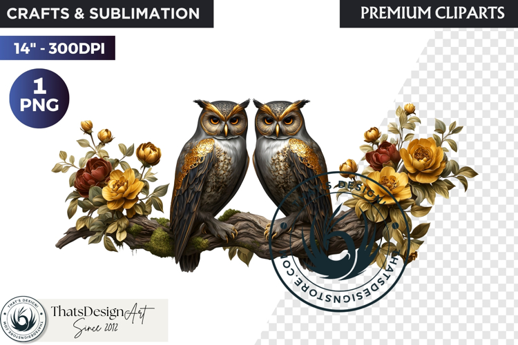 Floral Owl Fantasy clipart, Botanical and Wildlife Graphics