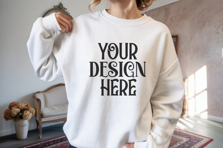 White Gildan 18000 Sweatshirt Model Mockups,