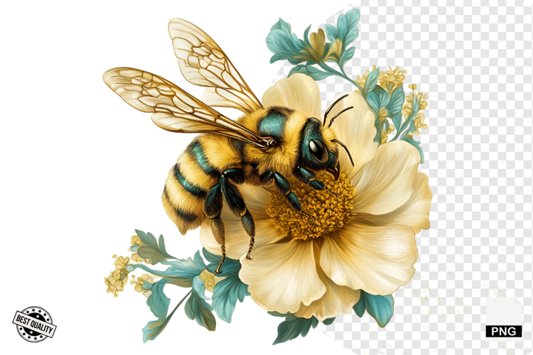 Summer Bees & Sunflowers PNG - Summer Clipart example image 1