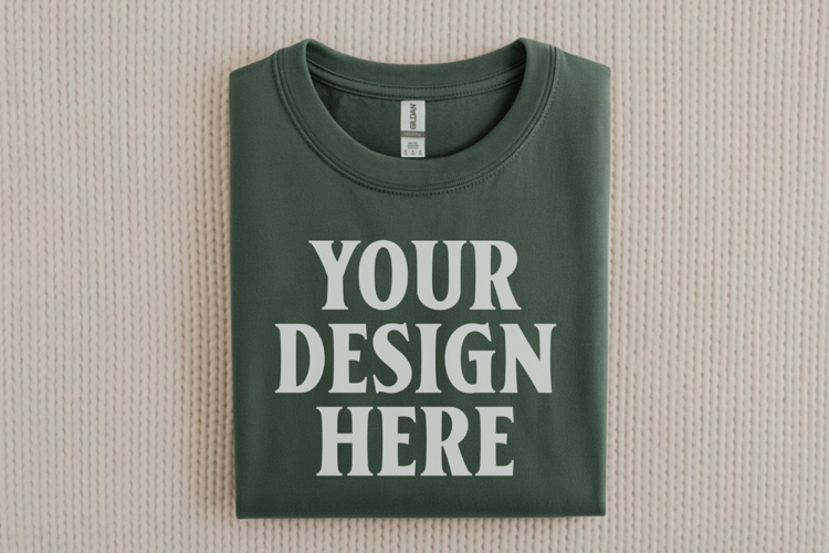 Gildan 64000 Forest Green Folded T-Shirt Mockup | Flat Lay U